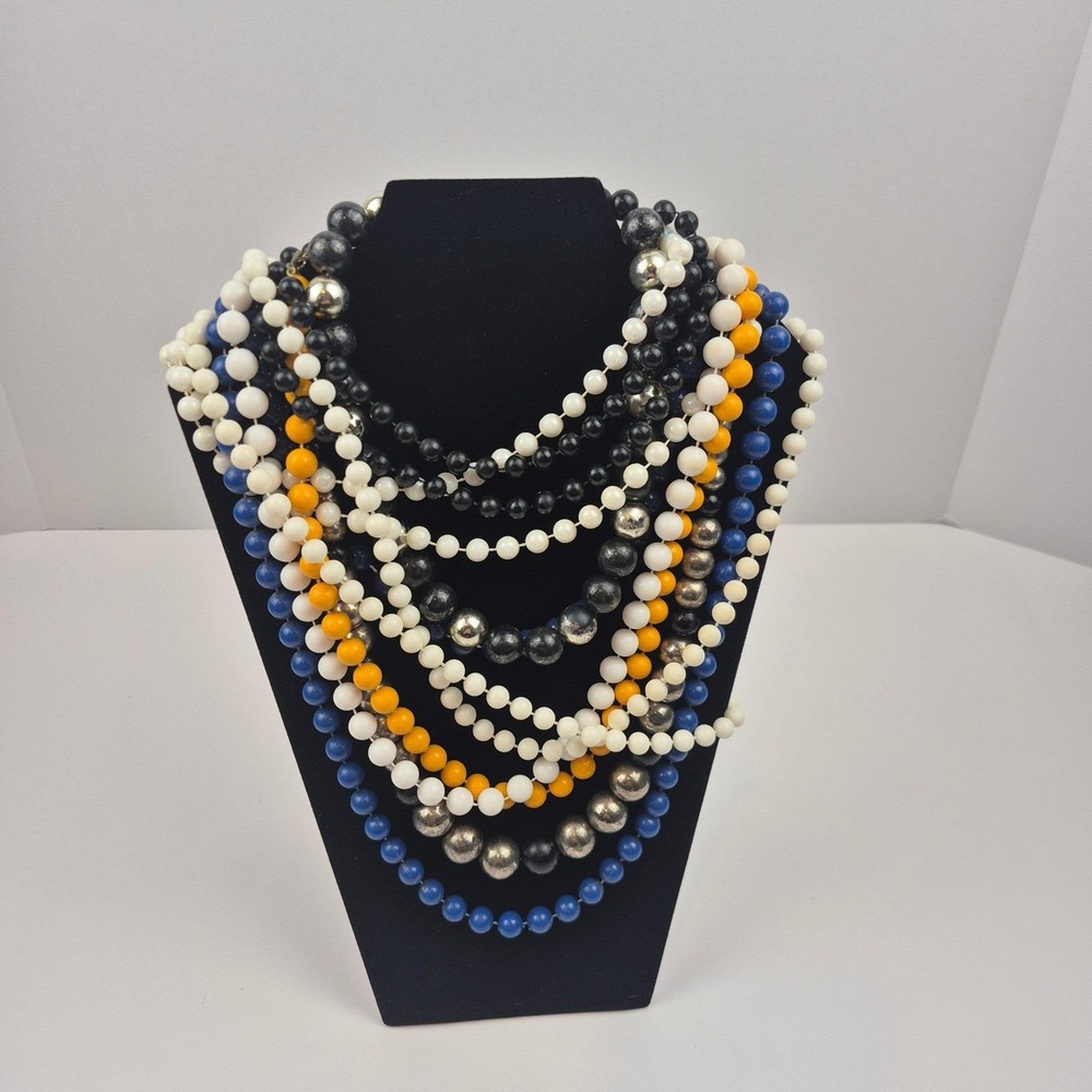 Bold Beaded Necklace Lot of 9 Black Blue Yellow White Silver School Spirit Boho